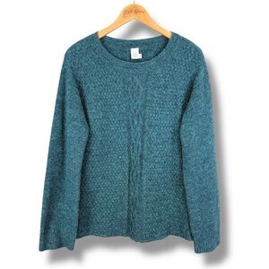 Baby Alpaca & Merino Wool Teal Knit Sweater L Quiet Luxury Textured Peruvian